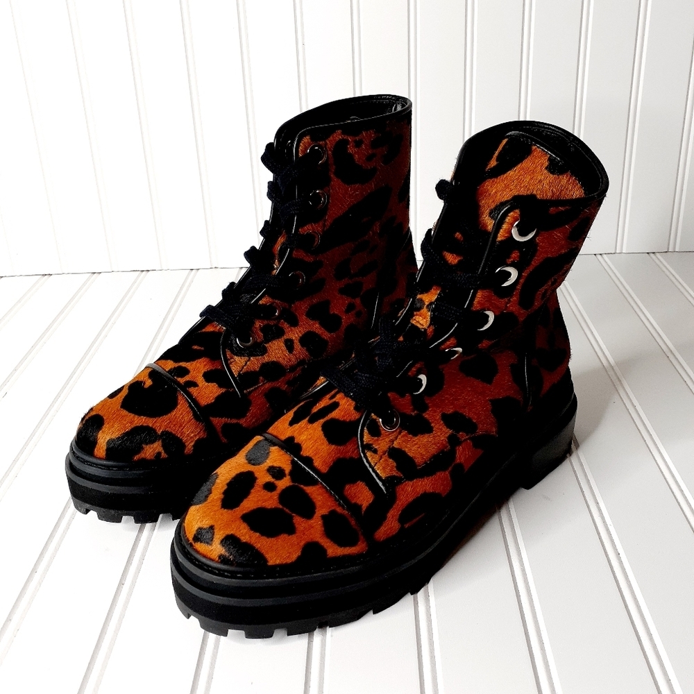 NEW Schutz Maylova Leopard Suede Combat Bootie F713 - Picture 2 of 11